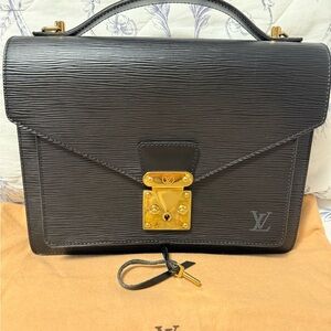 Louis Vuitton Black Epi Leather Gold-Tone Lock Satchel Monceau MM